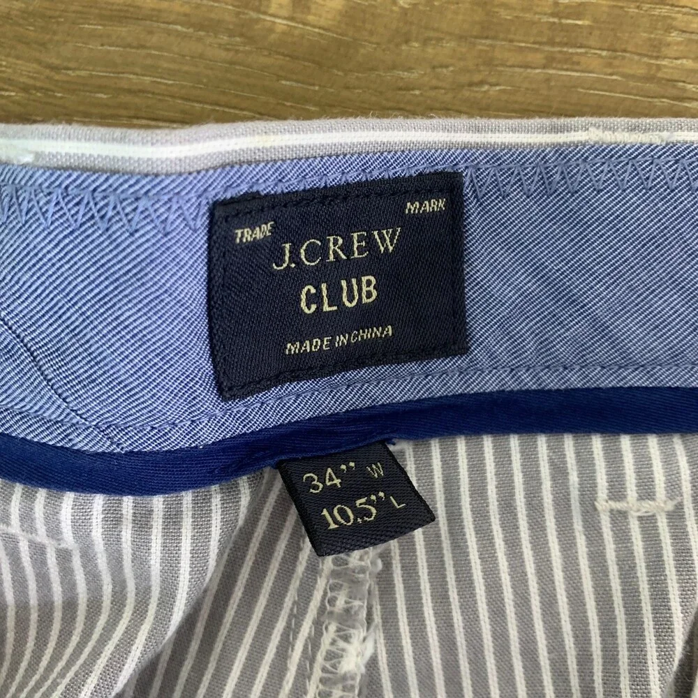 J Crew Club mens gray striped chino shorts size 34